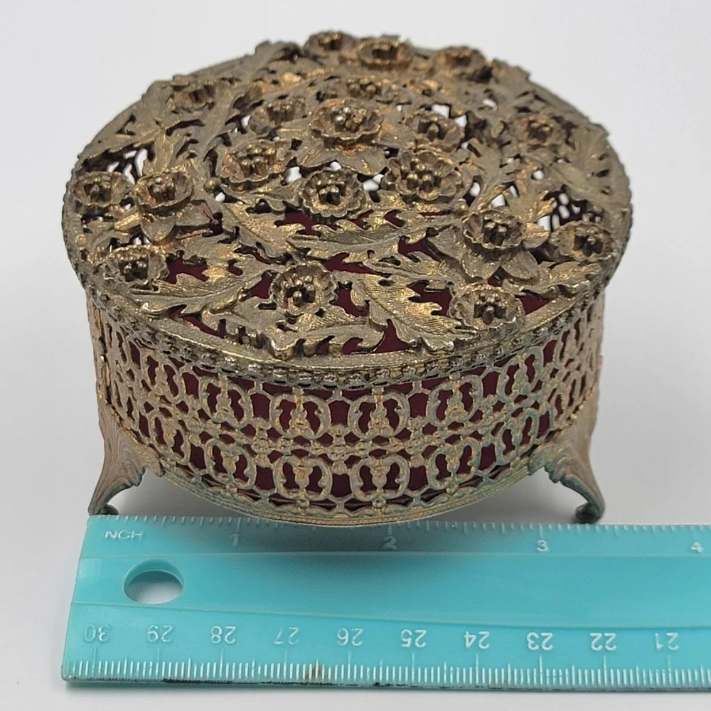 VTG 1960s MC Sam Fik Ormolu Filigree Brass Round Floral 3.5